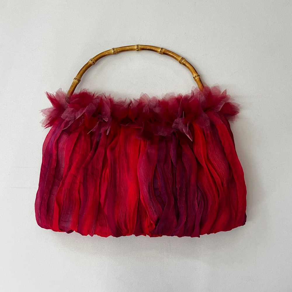 Ermo Chic pink & Red Women's Shoulder Bag with Bamboo Handle